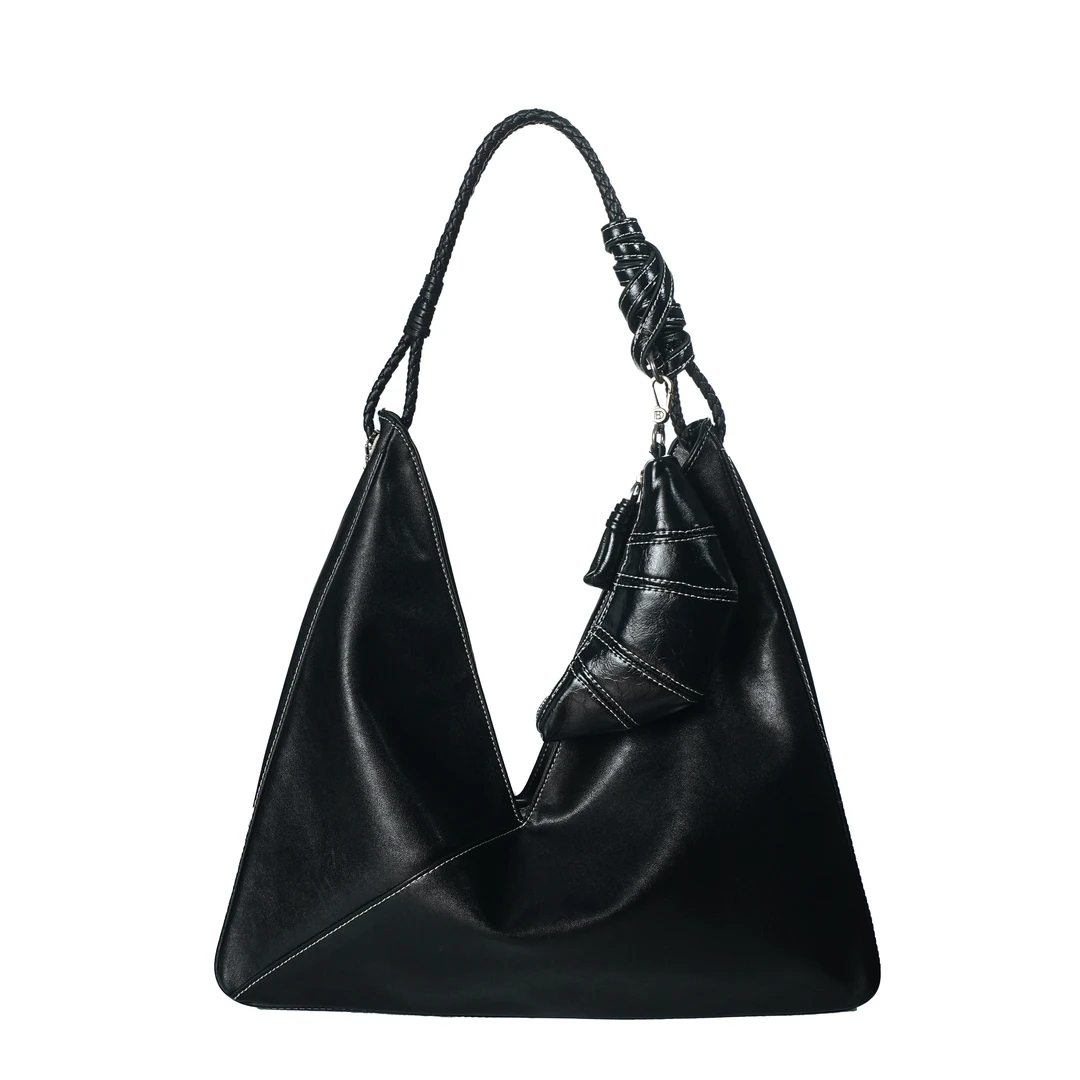 BV&BP法式慵懒风牛角托特女包高级设计通勤单肩包BV9186-植鞣黑