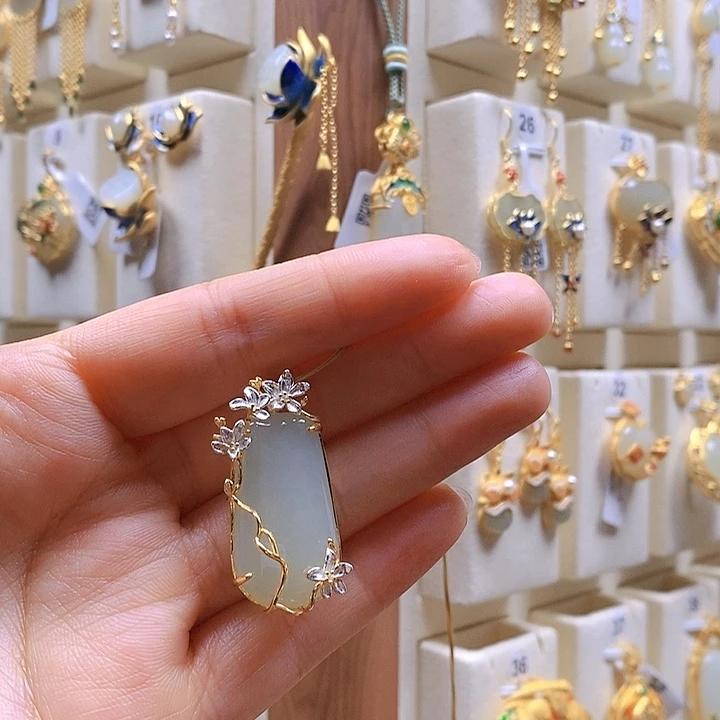 和田玉颈饰银S925镶嵌