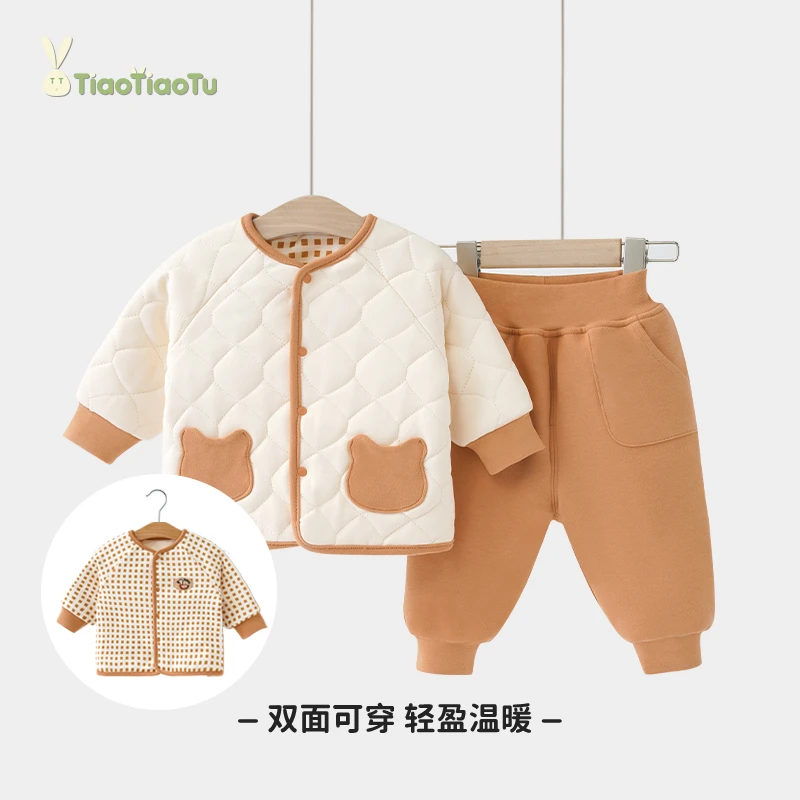 冬款宝宝双面穿120克棉服上衣裤子婴幼儿保暖分体套装暖气房必备
