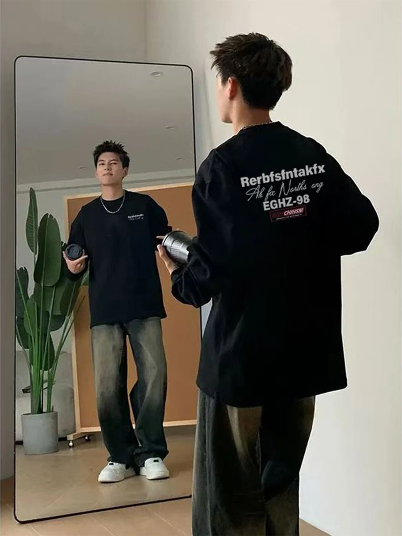 【重磅纯棉】cleanfit美式简约长袖T恤休闲百搭宽松潮流情侣秋冬ins