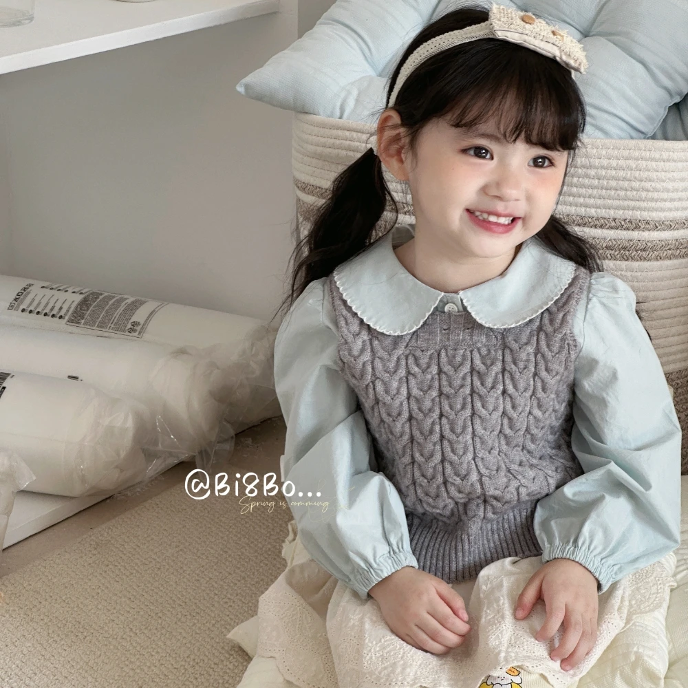 bi8bo2025新款韩版女童可爱曲牙边娃娃衫 31105