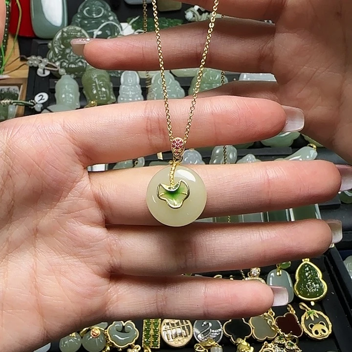 颈饰银S925镶嵌和田玉送链子送绳