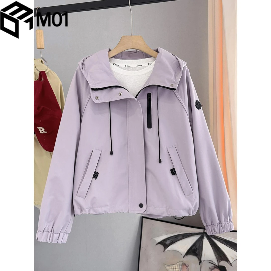 M012025秋季薄款外套女百搭连帽夹克冲锋衣宽松休闲小个子上衣