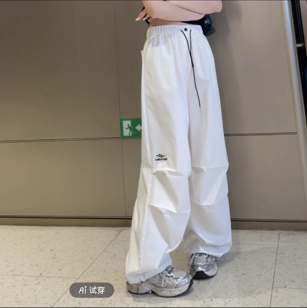 夏季时尚宽松百搭轻工装风薄款阔腿裤