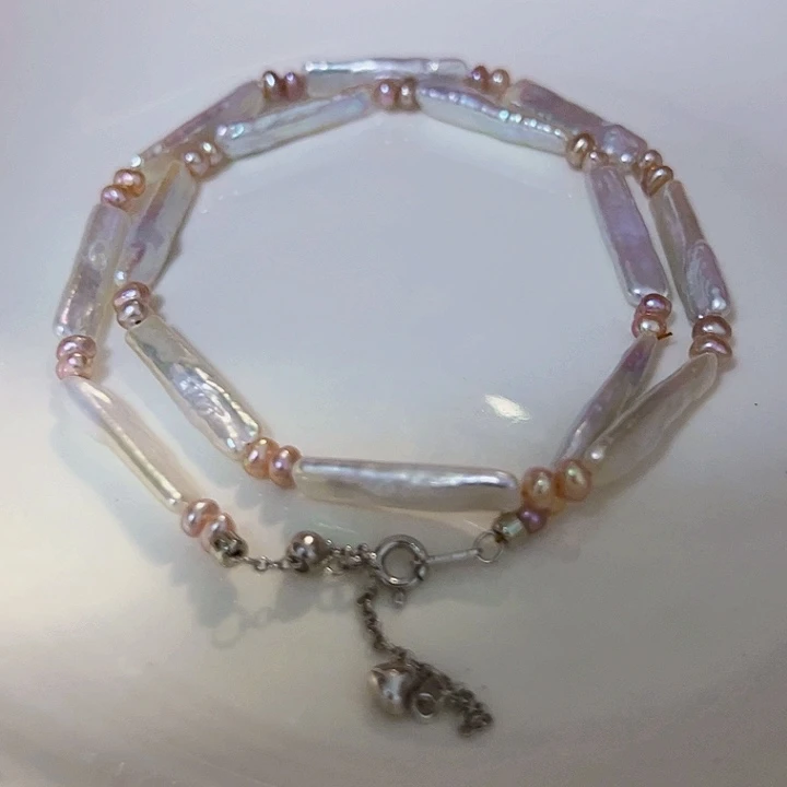 项链银S925镶嵌淡水珍珠