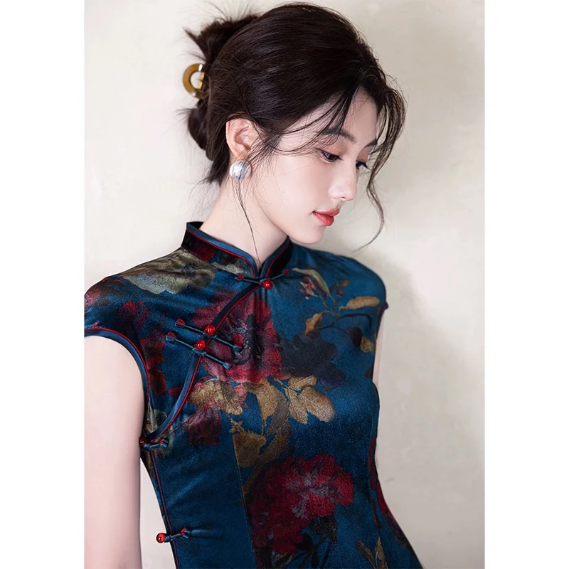 3001-复古中国风长款改良旗袍夏季新款修身显瘦气质连衣裙