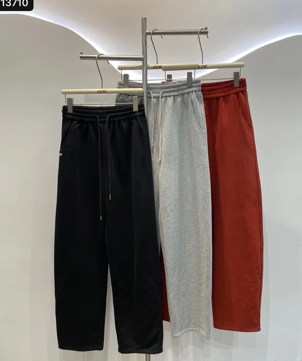 13710简约纯色通勤系带直筒休闲裤女百搭保暖卫裤