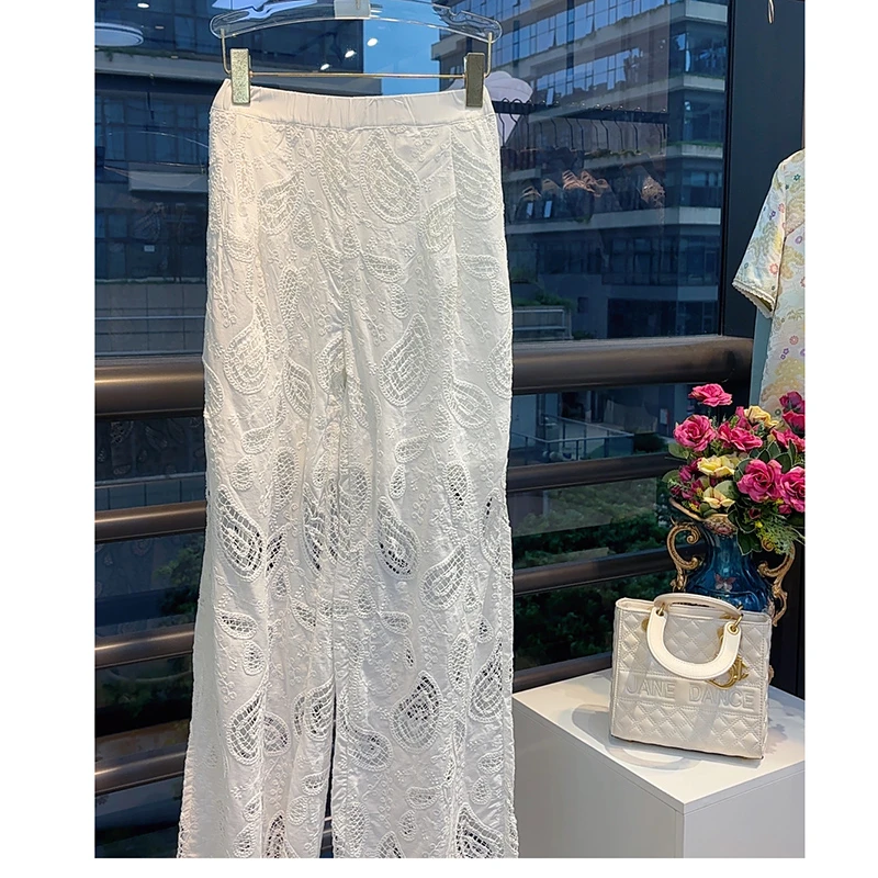 【孤品腰果花镂空裤子】新中式夏季蕾丝镂空白色裤子