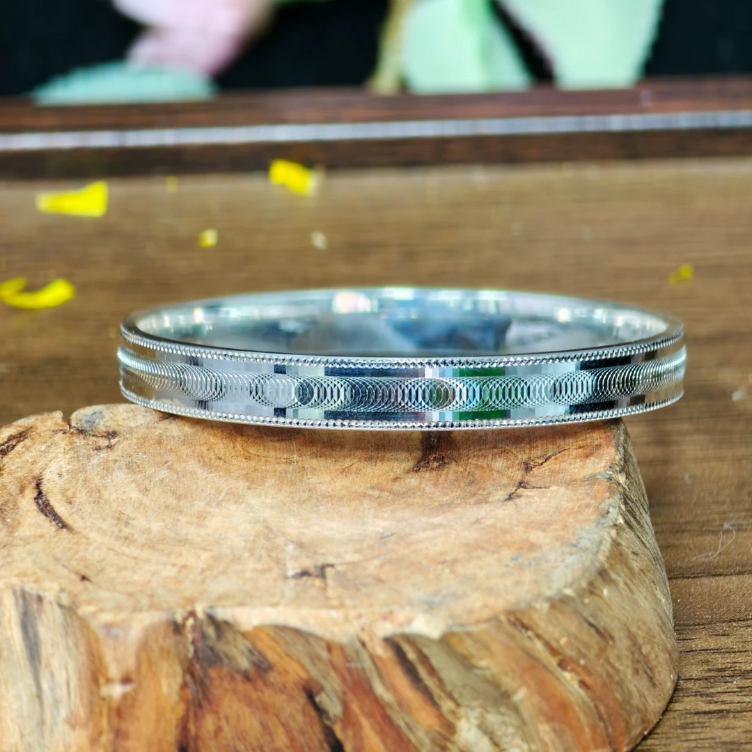 足银手镯 【铭诚银铺】原创CNC足银999闭口钉珠双猫眼足银手镯