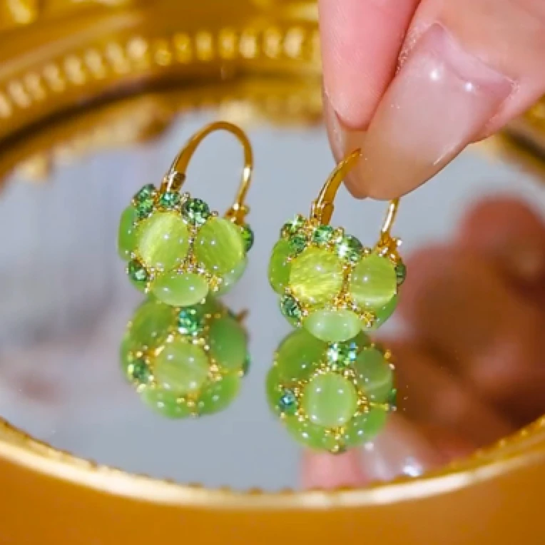 铜合金锆石耳饰 2025新款高级感满钻提篮耳环小众耳扣气质耳饰