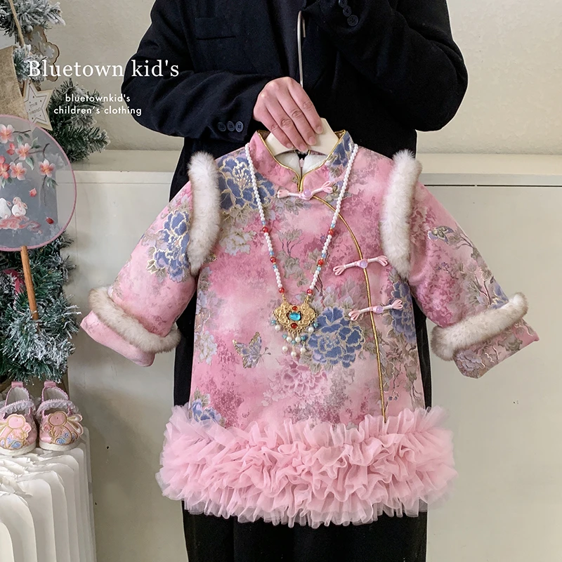 【本妈】24冬”留梦香雪"女童新中式花朵加绒连衣裙拜年服24D086