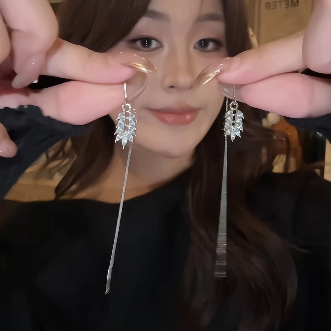 铜合金耳饰 百搭麦穗耳线女秋冬名媛锆石气质精致金枝玉叶轻奢