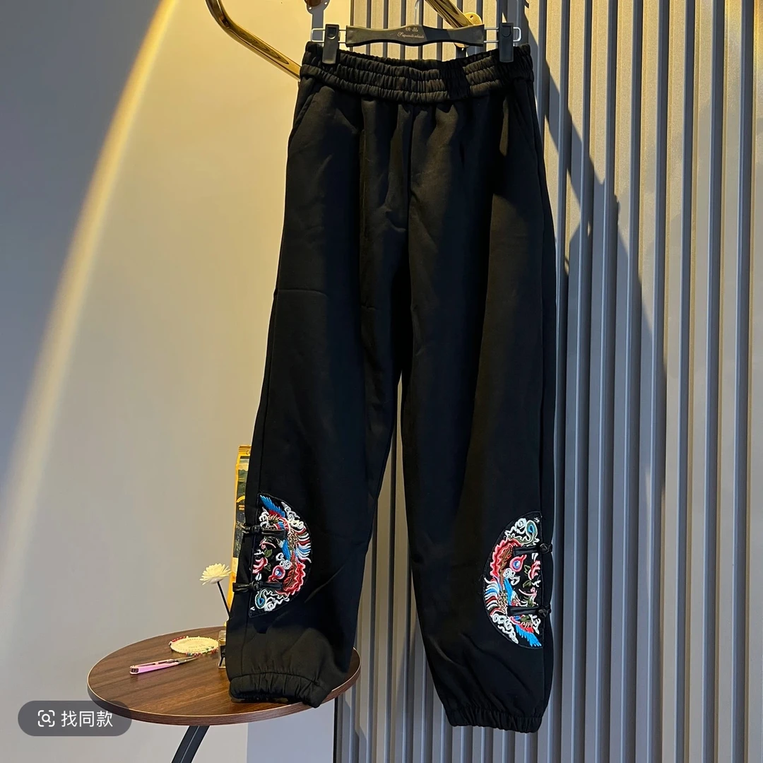 猫家YZM新中式国风重工刺绣显瘦百搭休闲束腿裤9024