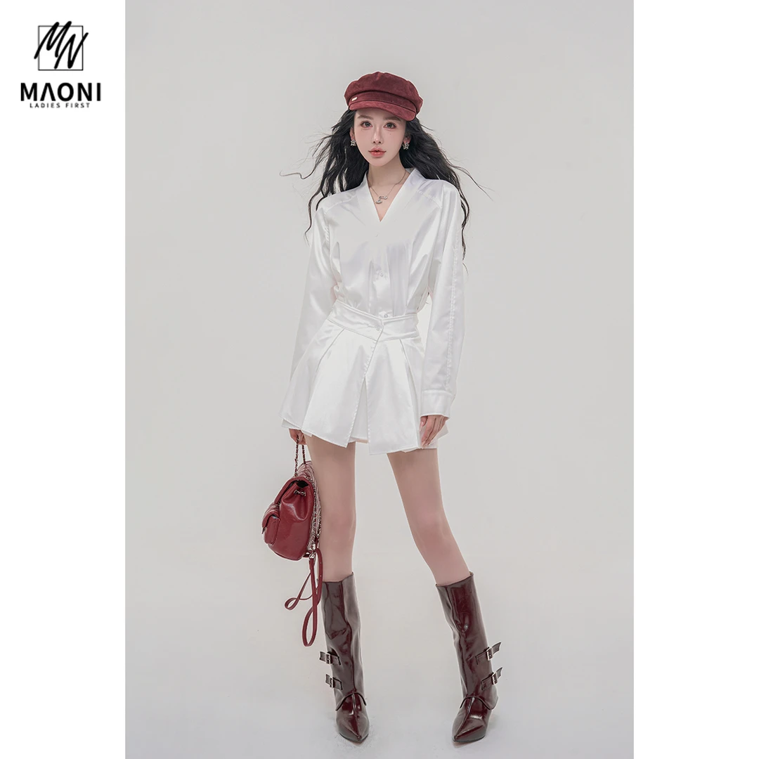 毛妮LADIESFIRST【清冷御姐】配腰封V领连衣裙早秋衬衫裙女L2113