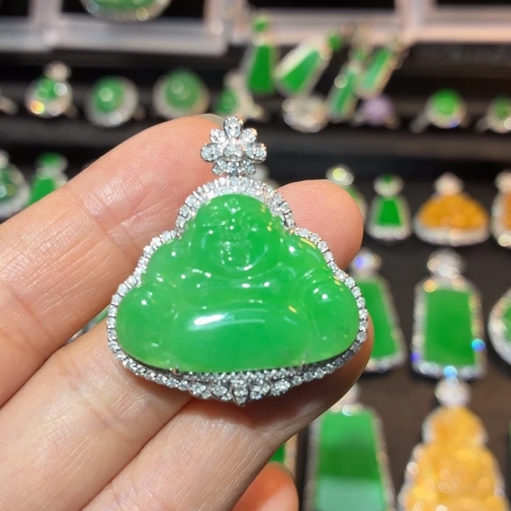 翡翠18K金镶嵌吊坠(不含链)翡翠