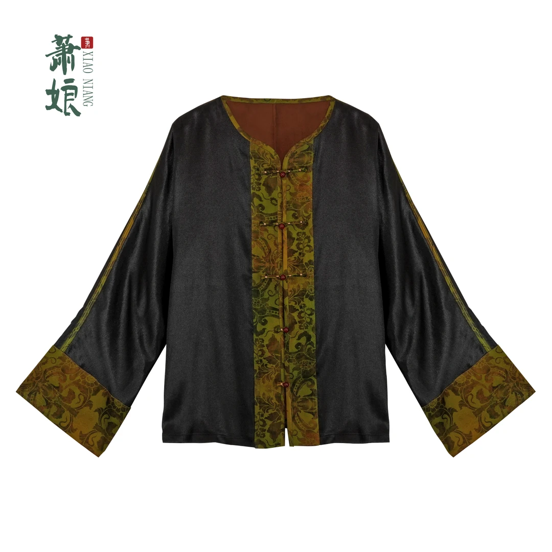 萧娘【若椿】弹力缎时尚短款外套新中式长袖桑蚕丝百搭国风外披1998