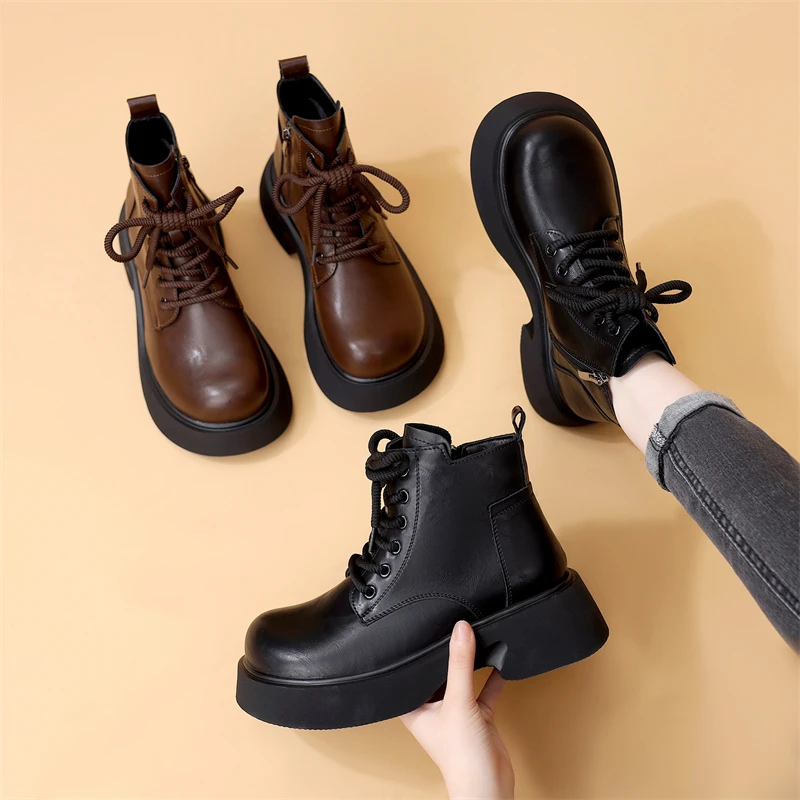厚底显脚小马丁靴女2025新款冬季英伦风显瘦增高黑色加绒爆款短靴