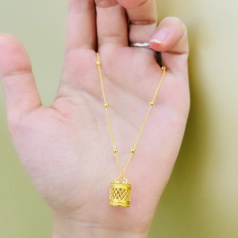 坠链均足银 足银女士福字印章套链