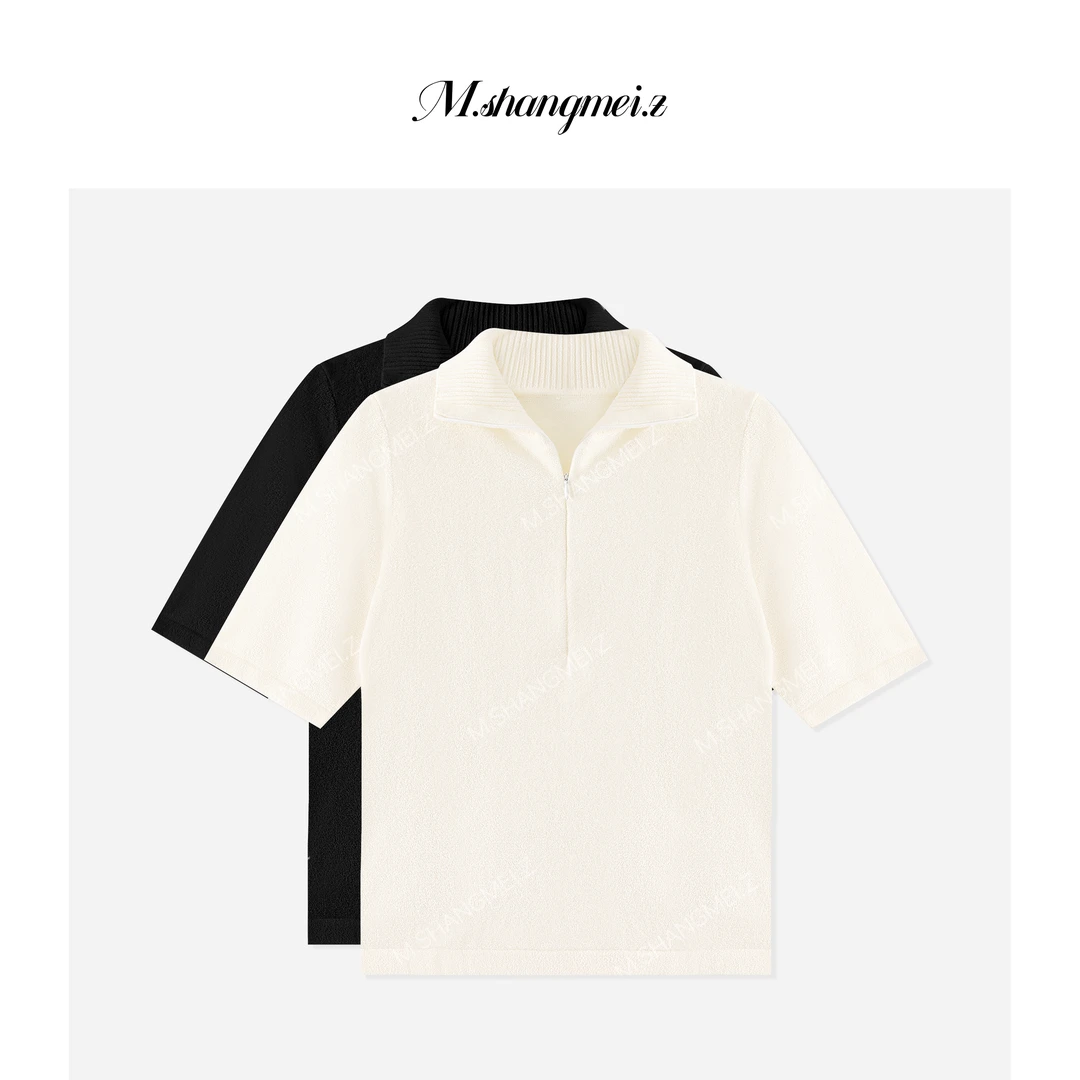 M.SHANGMEI.Z/沐熙【蓬松POLO】美大哥半开拉链门襟上衣X08M2006