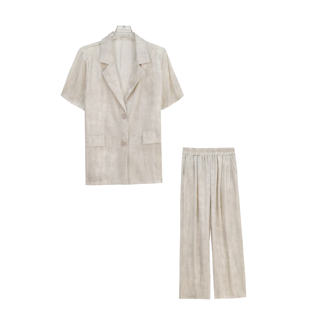 轻熟气质短袖垂感阔腿休闲裤两件套S831