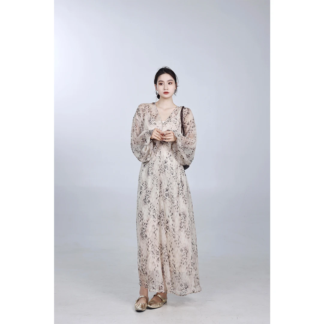 PRASE·噜【豹纹裙】微胖轻奢设计款夏时尚V领两件套连衣裙PR505B14