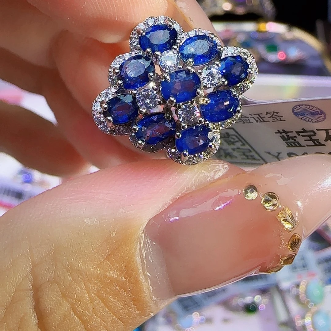 蓝宝石戒指银S925镶嵌