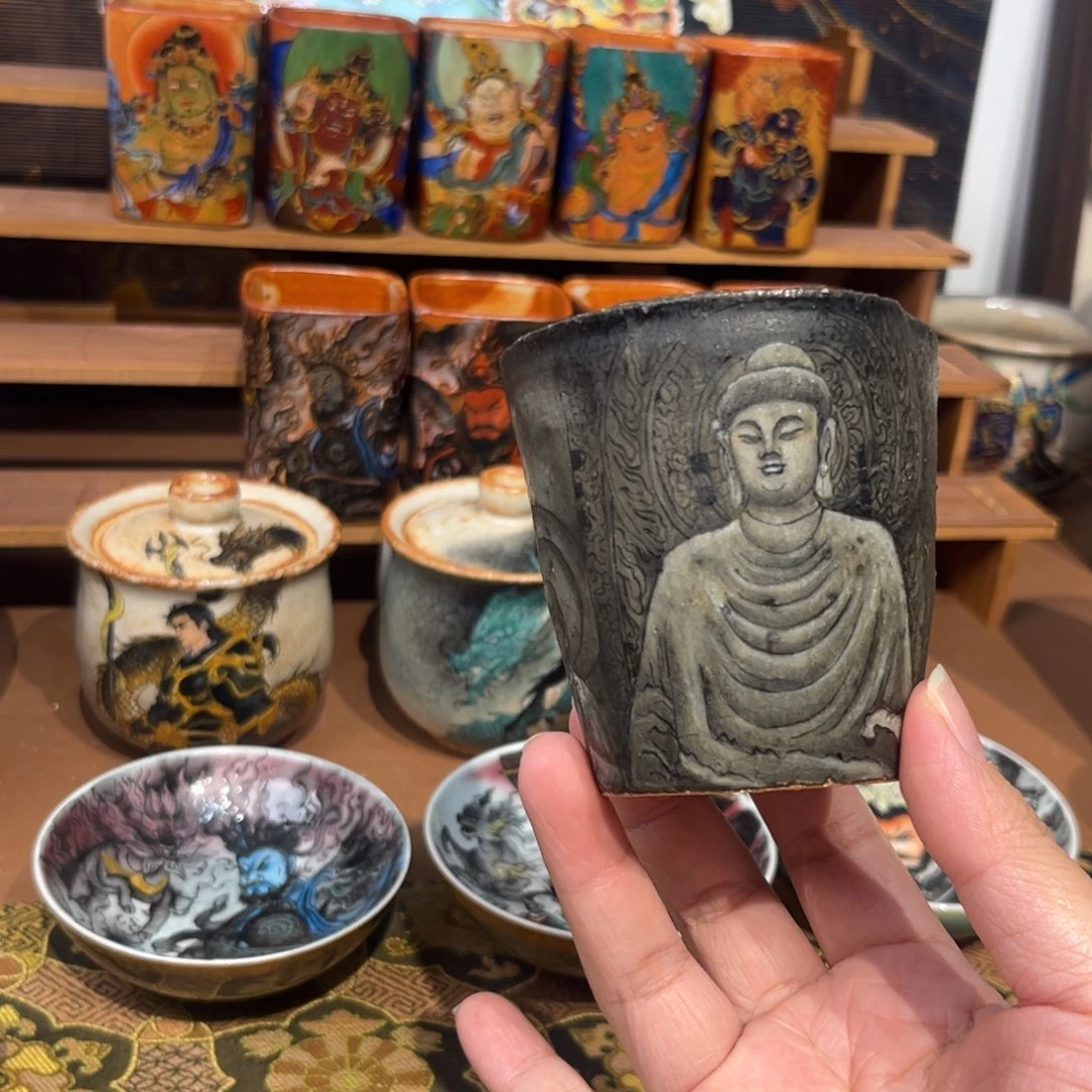手工手绘敦煌茶杯