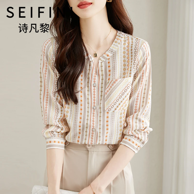 SEIFINI/诗凡黎折扣女装雪纺衫长袖洋气时尚百搭印花上衣小衫女潮