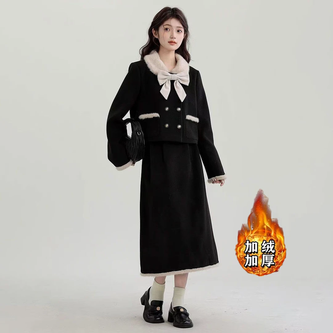 小香风富家千金套装气质时尚毛呢春冬新款短外套半身裙两件套1658