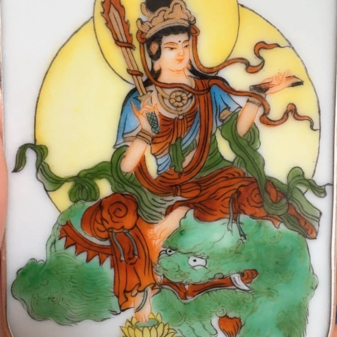 梵***叶瓷片文殊菩萨挂件