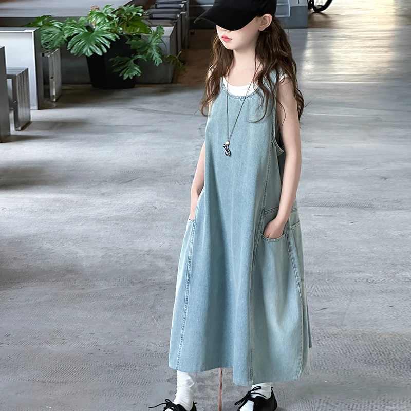 儿童2025年夏装大女童装裙子夏季背心吊带连衣裙宽松显瘦款牛仔裙
