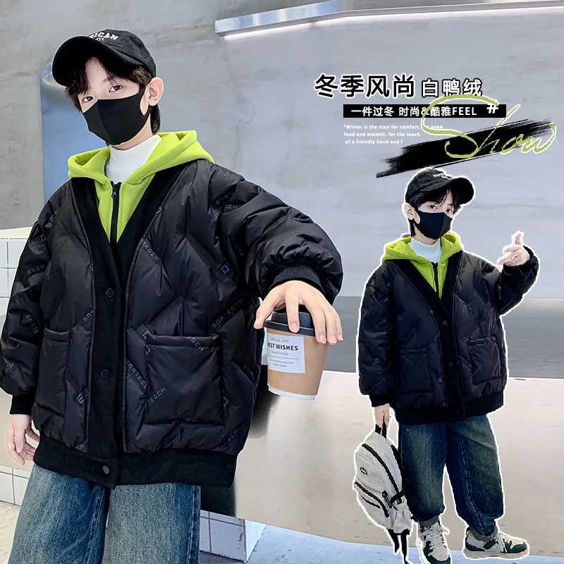 KL19男童羽绒服冬季假两件卫衣洋气外套
