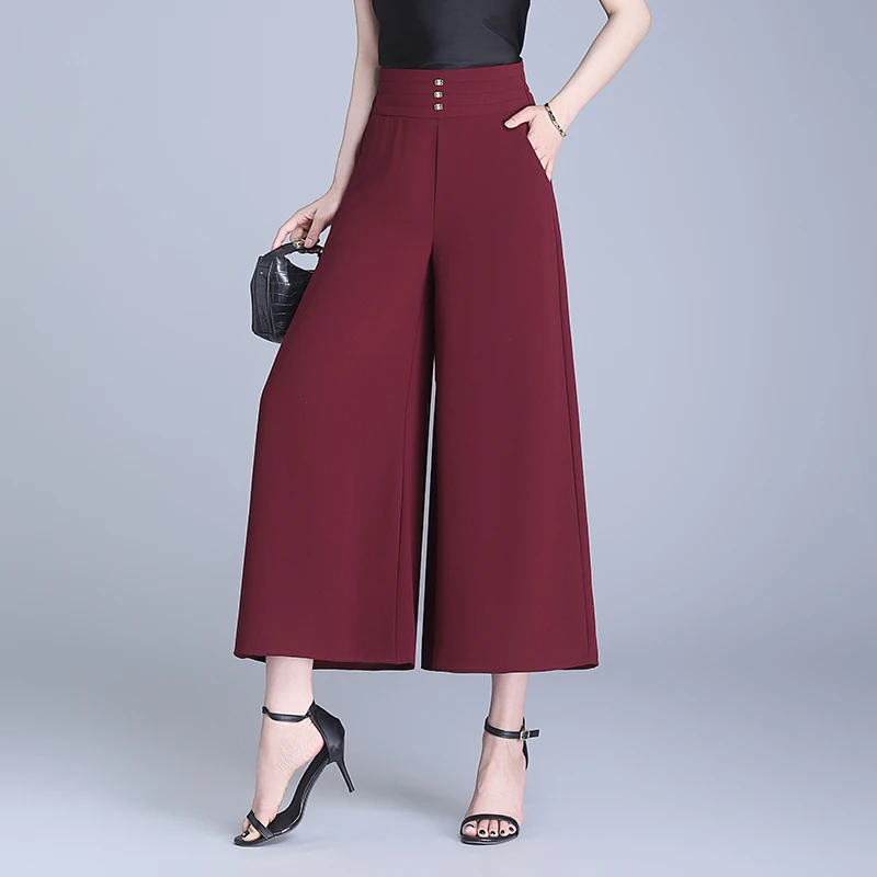 时尚洋气减龄纯色薄料通勤透气阔腿裤女2025夏季新款高腰显瘦裤子