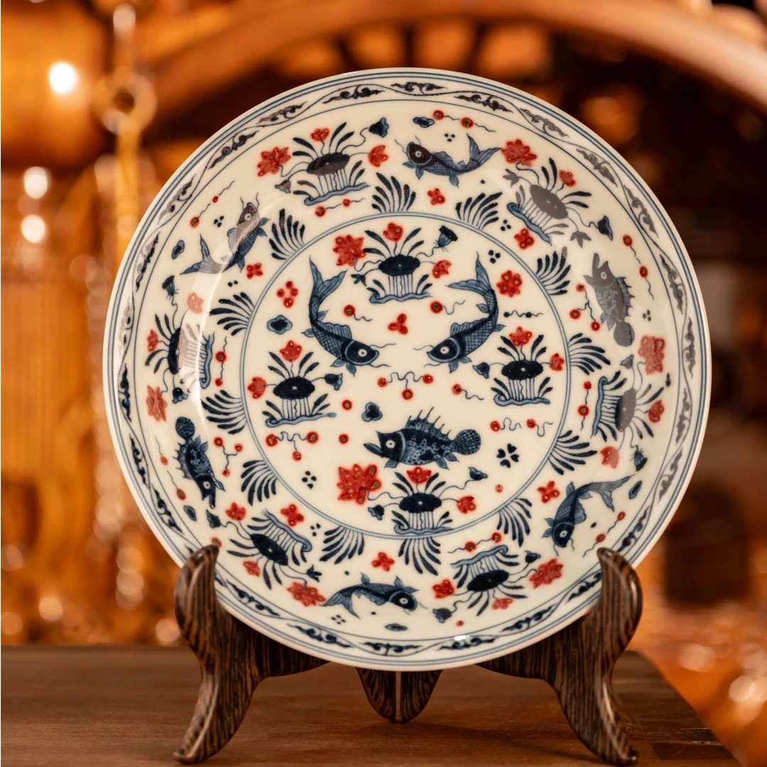 【明和堂】青花釉里红鱼藻壶承纯手工釉下青花瓷景德镇陶瓷茶器