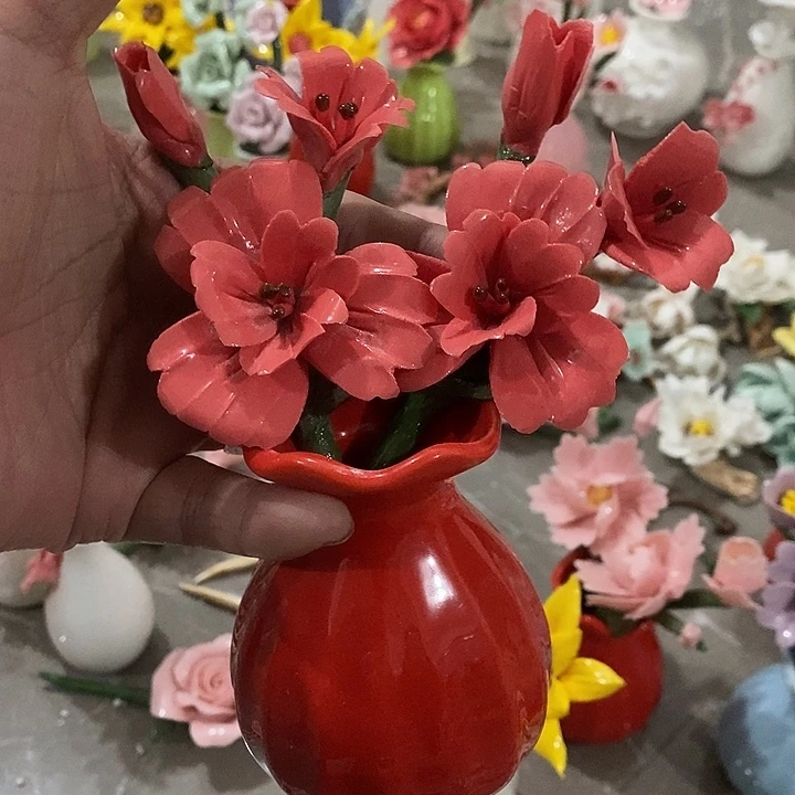 瓷片纯手工陶瓷花摆件瑕