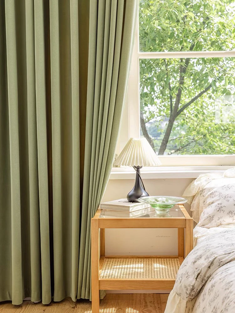 2025年新款抹茶绿雪尼尔成品窗帘奶油风现代简约客厅卧室高级感