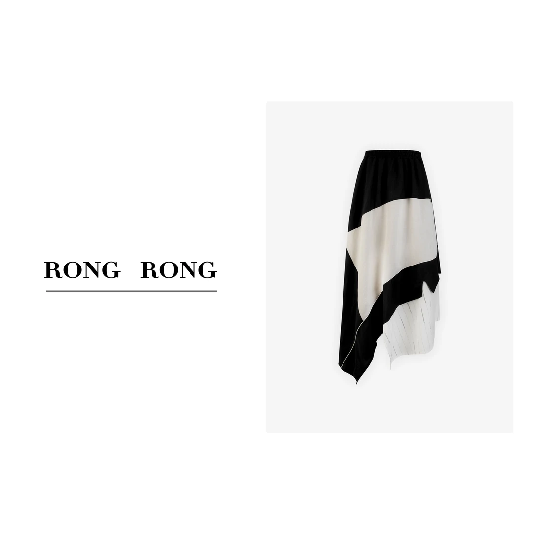 溶溶【轻描墨染】RONGRONG  亚麻简约黑白半身裙 R75091-4.26 DQRA