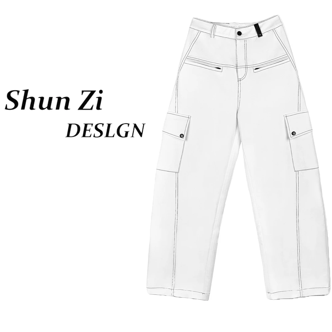 顺子/SZ6717-1 设计师秋冬新款时尚撞色明线加厚工装牛仔弯刀裤