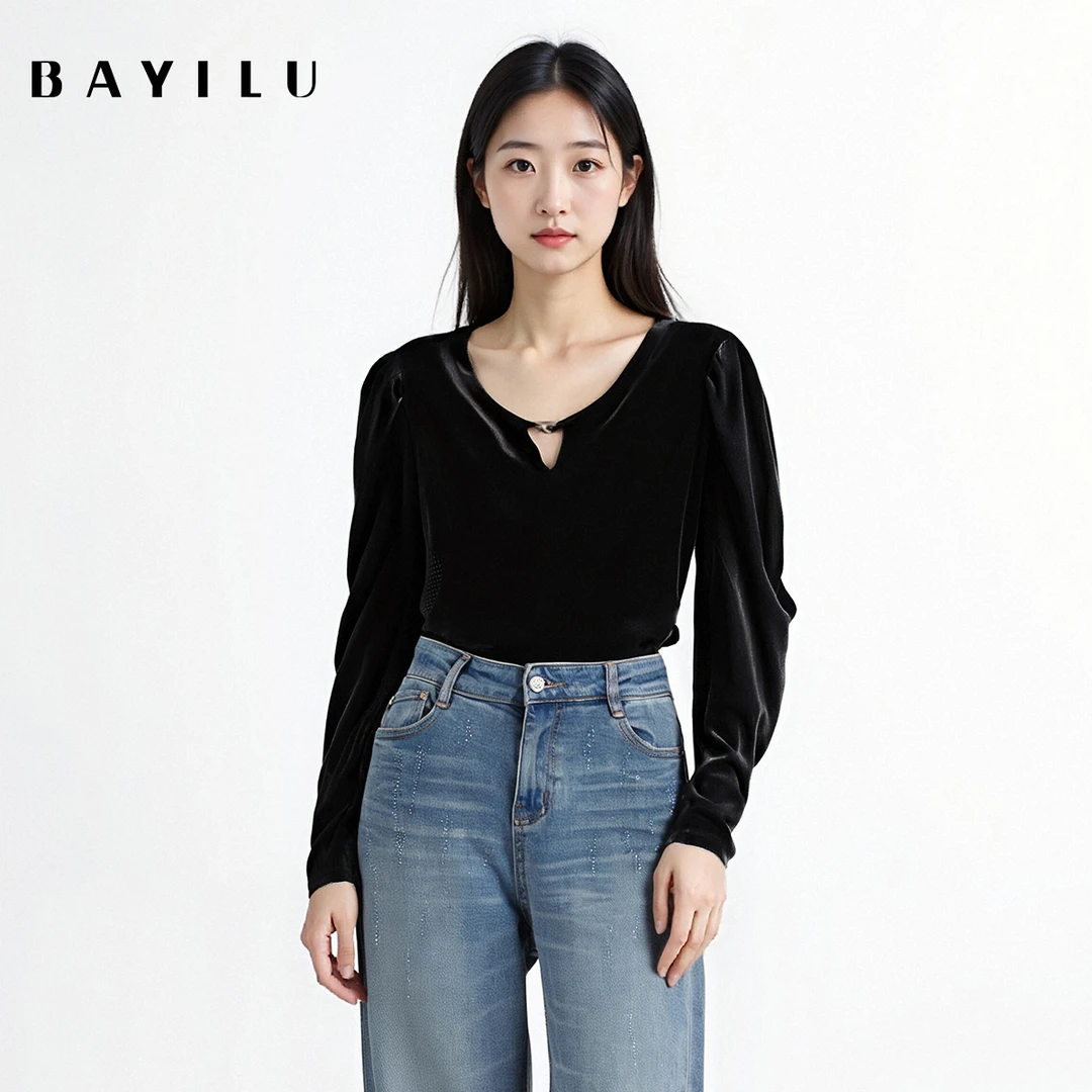 【瑶瑶】芭依璐秋季衬衫复古长袖上衣93C0221