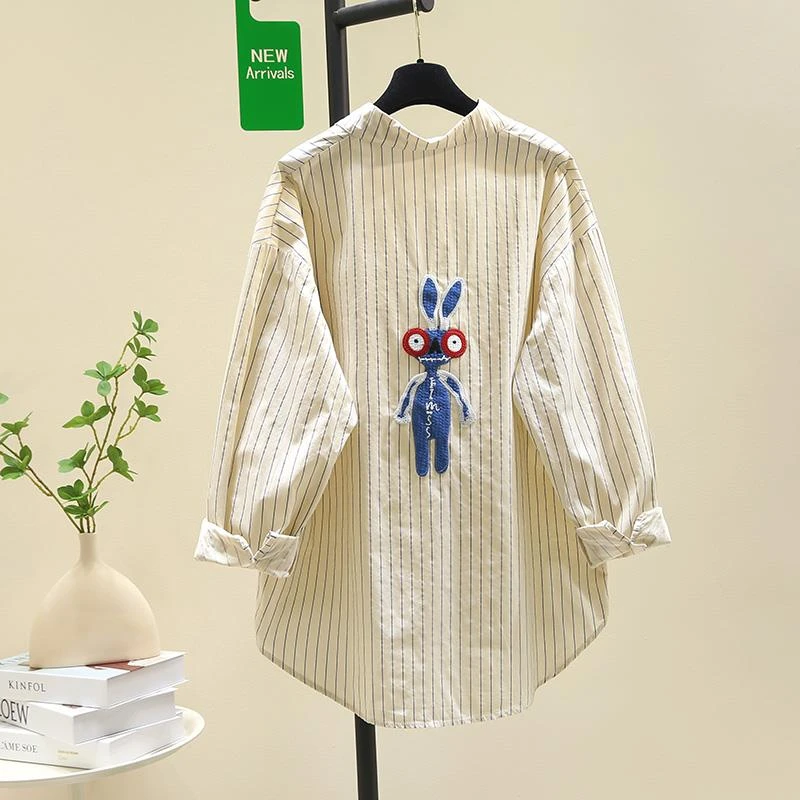 设计感减龄蓝色条纹衬衫女2025年春季新款文艺范宽松休闲衬衣上衣