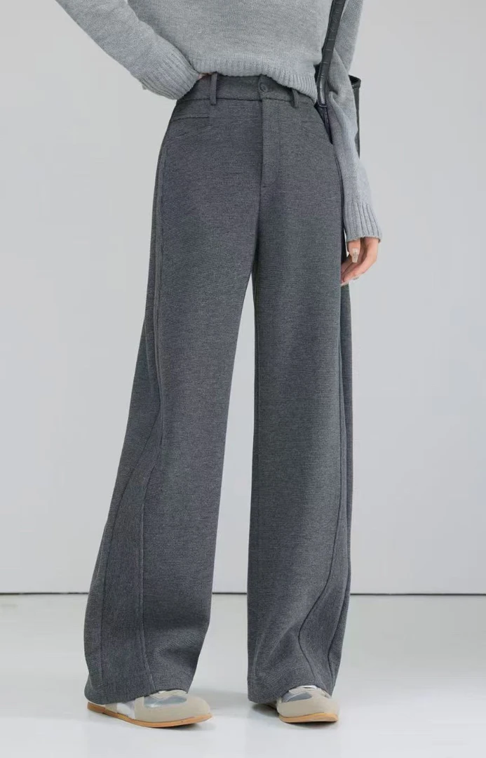 〔怡怡家〕高腰加厚毛料弯刀阔腿裤8677