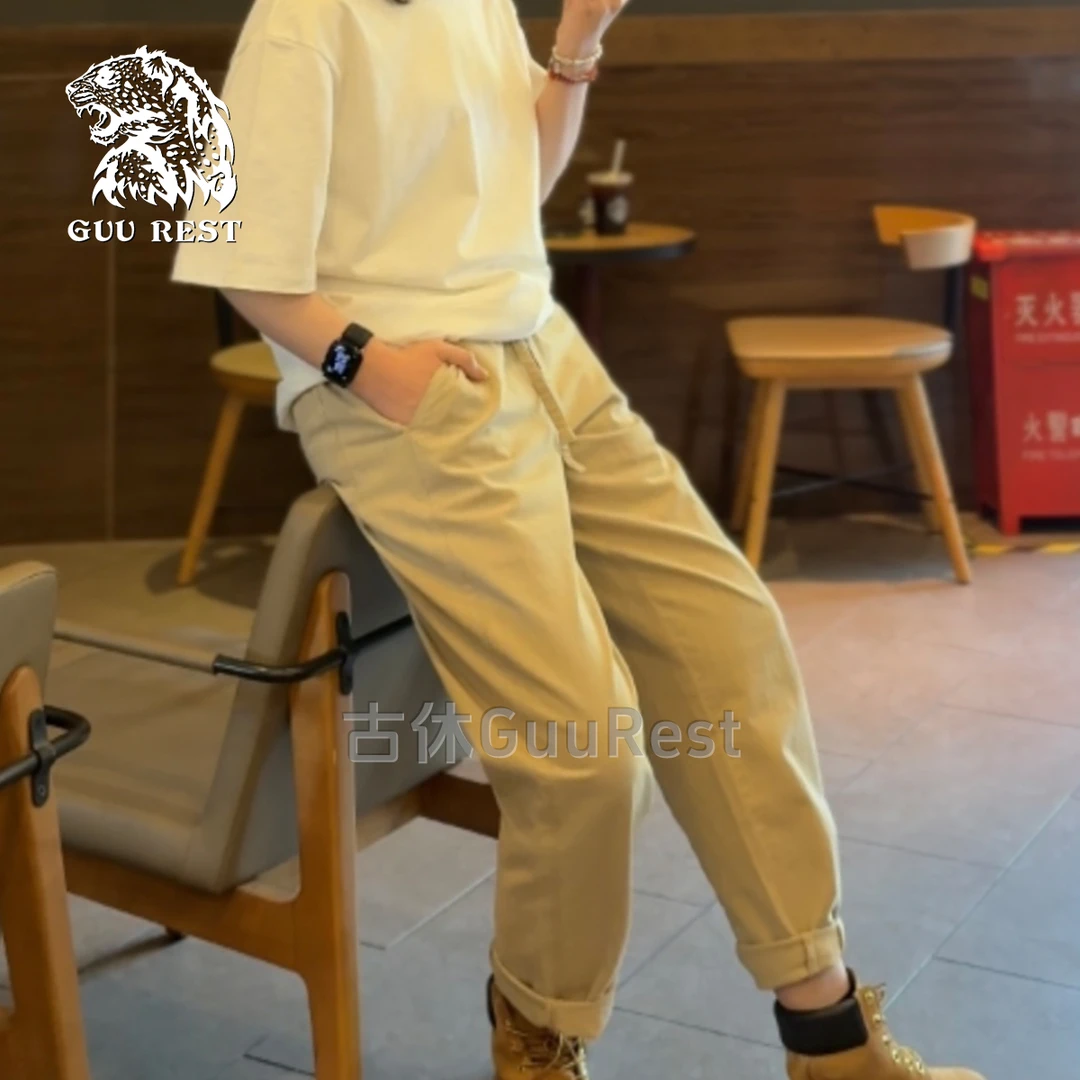 古休直筒裤夏季纯棉新疆棉宽松时尚百搭裤子潮流休闲裤夏季