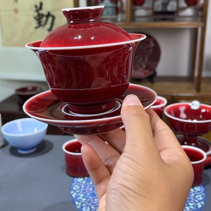 景德镇浅行窑三才元宝盖碗