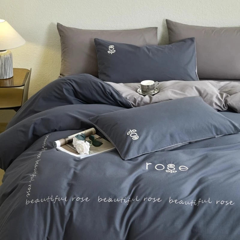 路约威格轻奢高档四件套全棉高级感刺绣被套简约纯棉床单床笠柔软