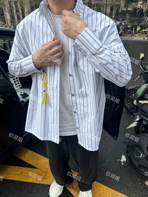 罗25ss新款条纹衬衫（字母拼成条纹）提花工艺梵文休闲百搭长袖衬衫