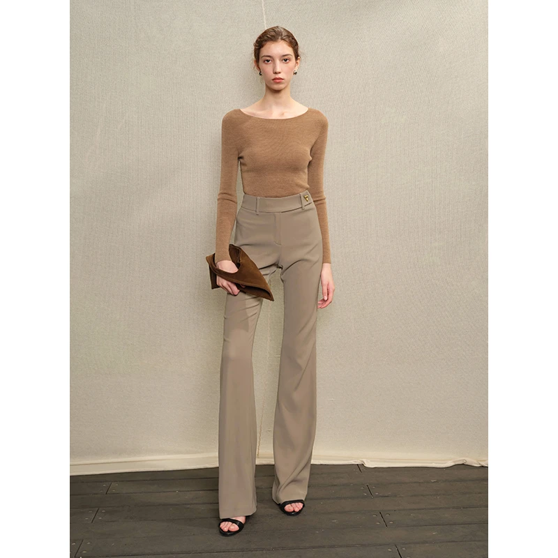 Mix Selection｜肯豆裤  雅瓷缎弹力修身微喇裤子2025秋MSCJK0717