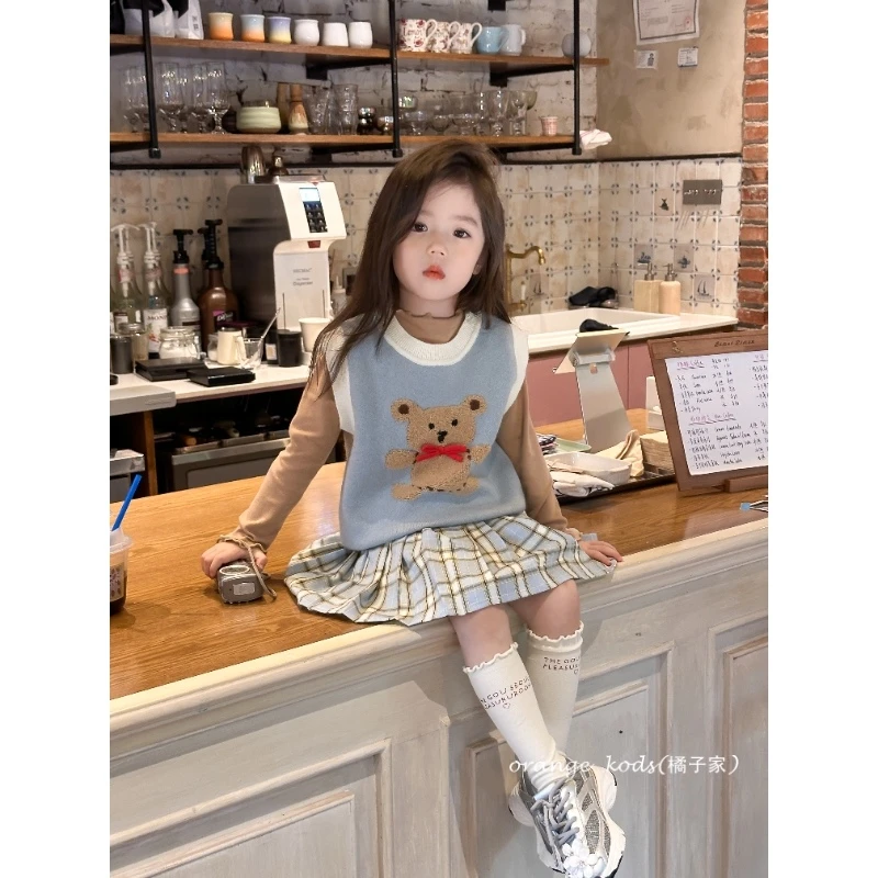 【橘子家】儿童马甲背心格子裙HS-2053+HS53651-1+HS53651-2