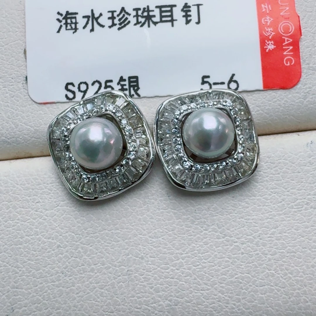 耳饰银S925镶嵌海水珍珠@@ye418