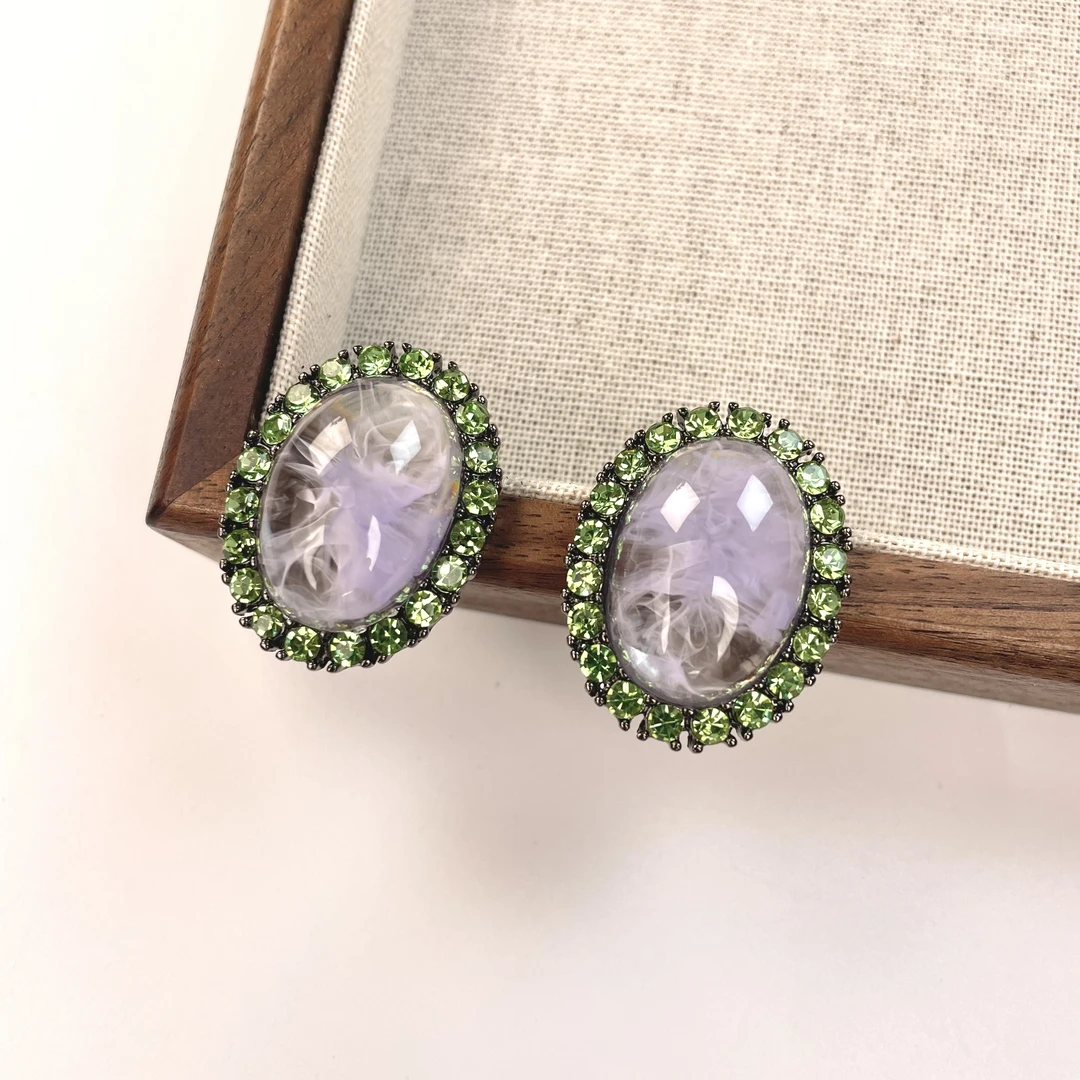 铜合金耳饰 手工气质轻奢时尚百搭绿色复古耳钉