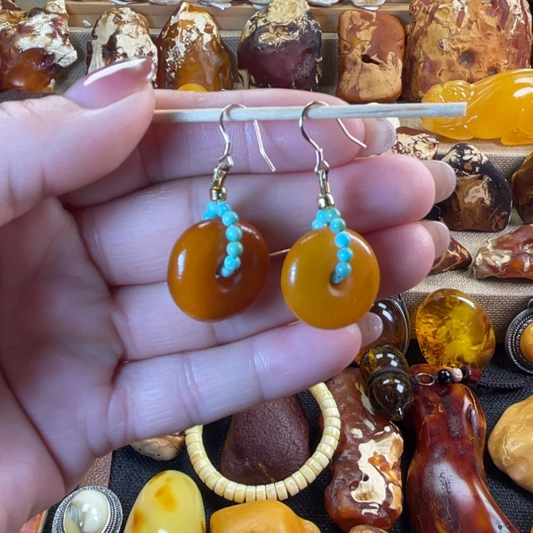 裸石琥珀未镶嵌天然蜜蜡耳饰